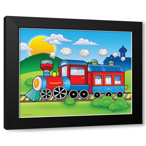 Red Train Black Modern Wood Framed Art Print with Double Matting by Viskova, Klara
