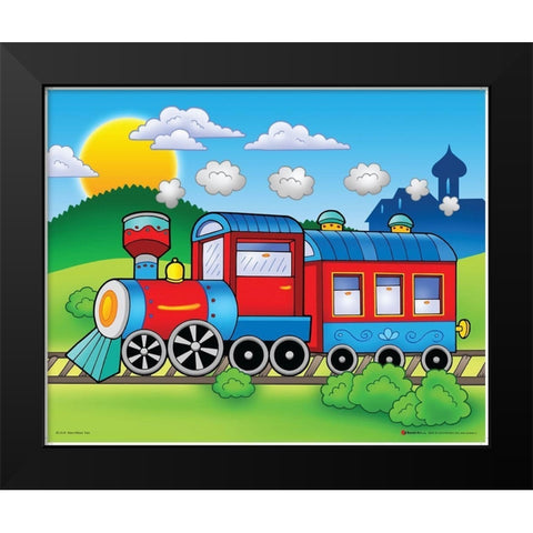 Red Train Black Modern Wood Framed Art Print by Viskova, Klara