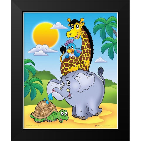 Happy African Animals II Black Modern Wood Framed Art Print by Viskova, Klara