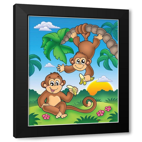 Happy Monkies Black Modern Wood Framed Art Print with Double Matting by Viskova, Klara