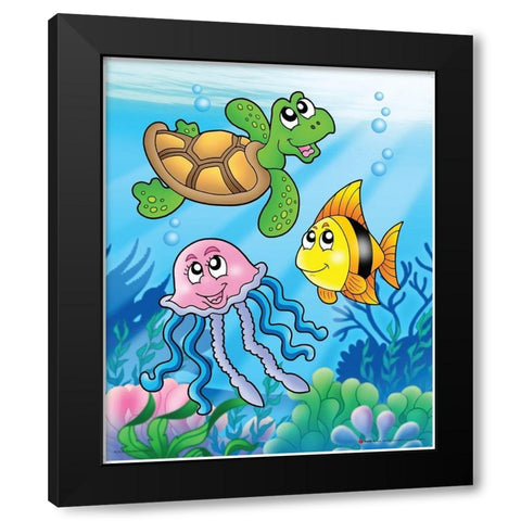 Happy Sea Animals Black Modern Wood Framed Art Print with Double Matting by Viskova, Klara