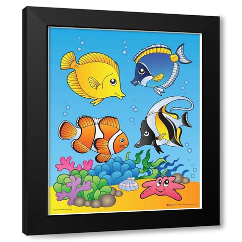 Happy Fishes Black Modern Wood Framed Art Print by Viskova, Klara