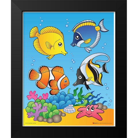Happy Fishes Black Modern Wood Framed Art Print by Viskova, Klara