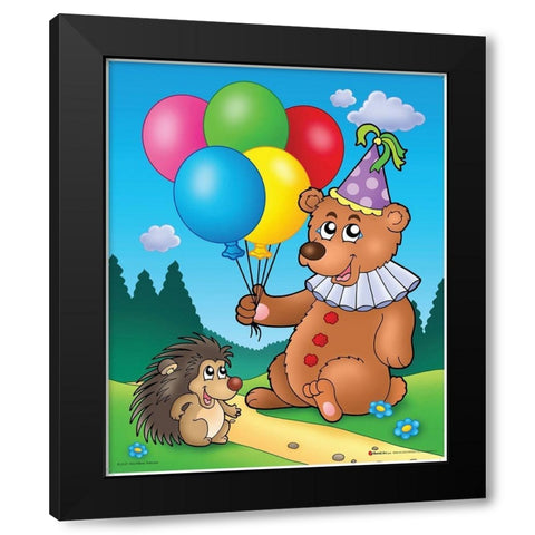 Happy Teddy Bear  Black Modern Wood Framed Art Print by Viskova, Klara