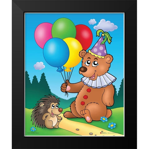 Happy Teddy Bear  Black Modern Wood Framed Art Print by Viskova, Klara