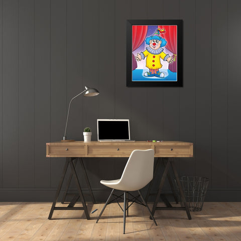 Smiling Clown Black Modern Wood Framed Art Print by Viskova, Klara