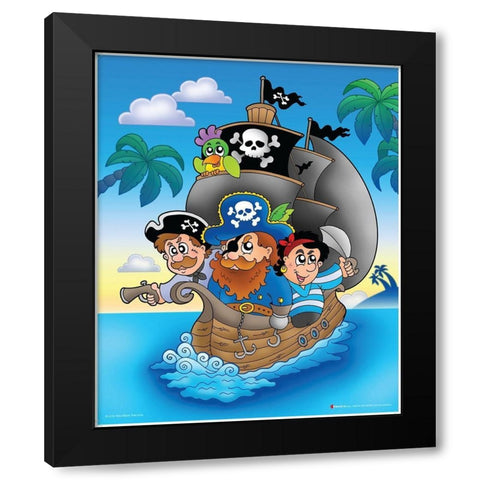 Pirates on the Ship Black Modern Wood Framed Art Print with Double Matting by Viskova, Klara