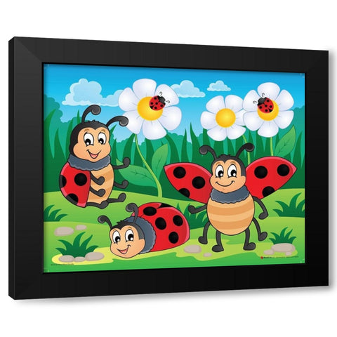 Ladybirds Black Modern Wood Framed Art Print by Viskova, Klara