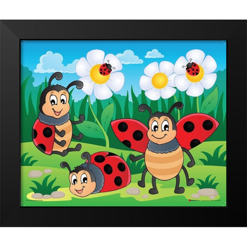 Ladybirds Black Modern Wood Framed Art Print by Viskova, Klara