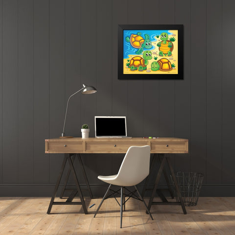 Turtles Black Modern Wood Framed Art Print by Viskova, Klara