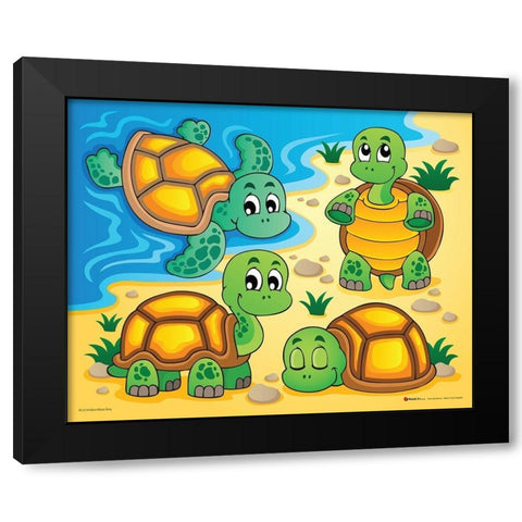 Turtles Black Modern Wood Framed Art Print by Viskova, Klara