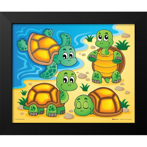 Turtles Black Modern Wood Framed Art Print by Viskova, Klara