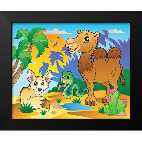 Desert Animals Black Modern Wood Framed Art Print by Viskova, Klara