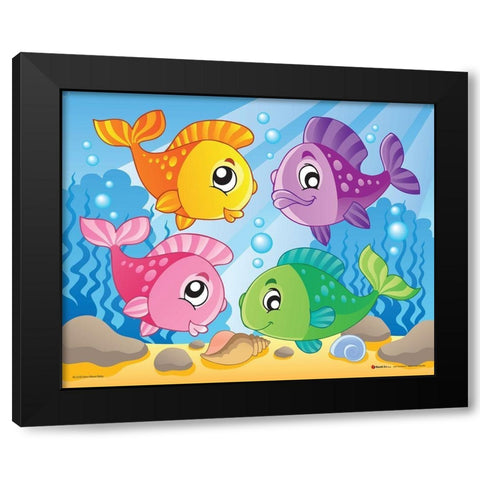 Happy Fishes II Black Modern Wood Framed Art Print by Viskova, Klara