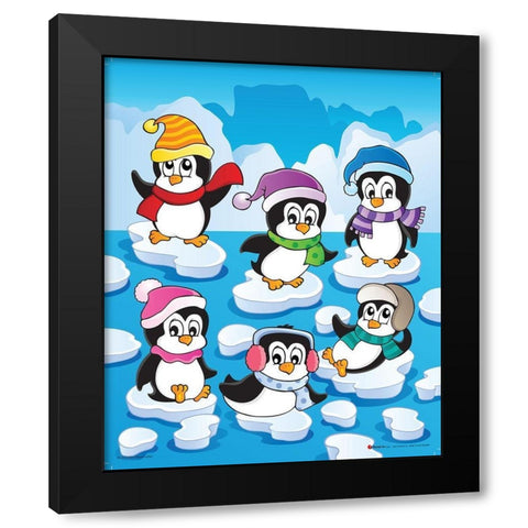 Happy Pinguins Black Modern Wood Framed Art Print by Viskova, Klara