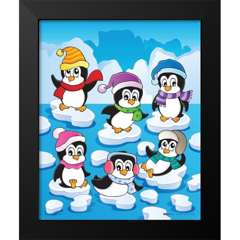 Happy Pinguins Black Modern Wood Framed Art Print by Viskova, Klara