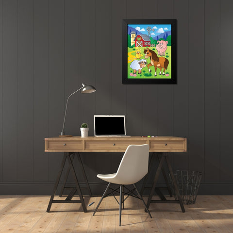 Animals on the Farm Black Modern Wood Framed Art Print by Viskova, Klara