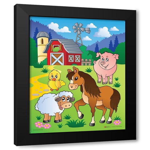Animals on the Farm Black Modern Wood Framed Art Print by Viskova, Klara