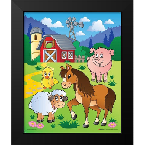 Animals on the Farm Black Modern Wood Framed Art Print by Viskova, Klara