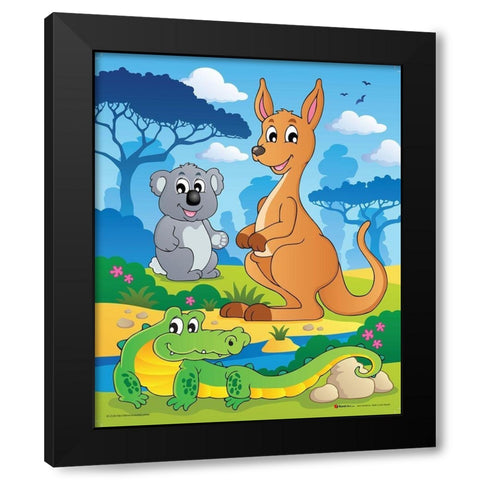 Australian Animals Black Modern Wood Framed Art Print by Viskova, Klara