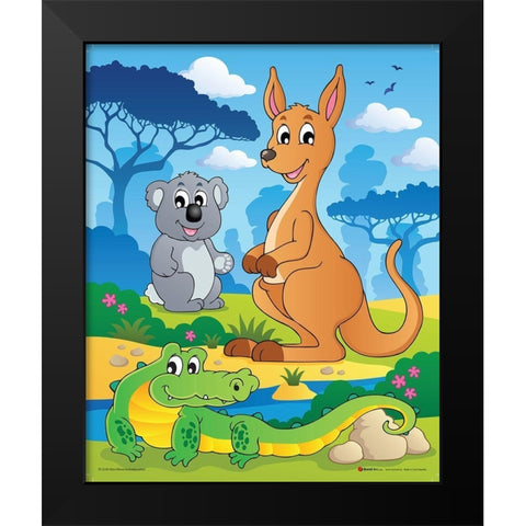 Australian Animals Black Modern Wood Framed Art Print by Viskova, Klara