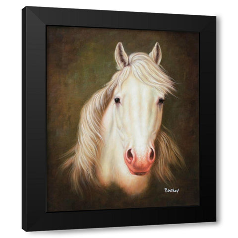 White Horse Black Modern Wood Framed Art Print with Double Matting by Petrikova, Eva