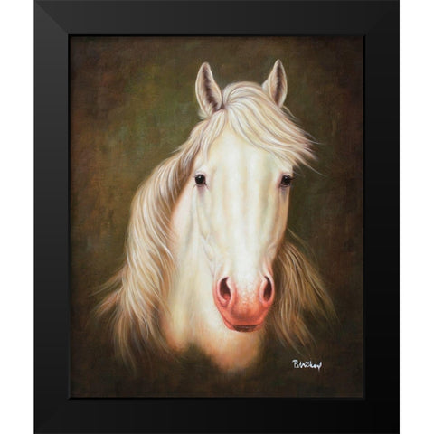 White Horse Black Modern Wood Framed Art Print by Petrikova, Eva