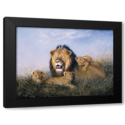 Lion with Lionets Black Modern Wood Framed Art Print with Double Matting by Skorepa, Jan