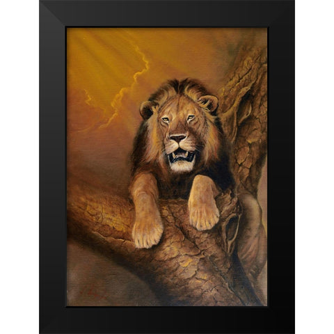 Old Lion Black Modern Wood Framed Art Print by Skorepa, Jan