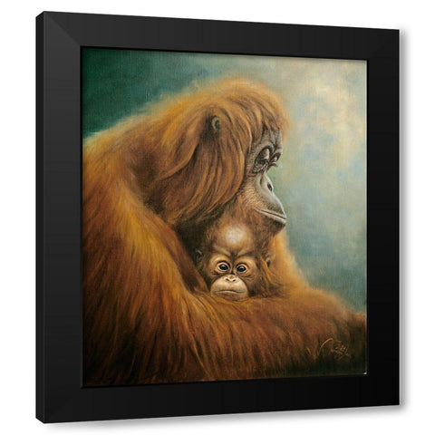 Ape with Suckling Black Modern Wood Framed Art Print with Double Matting by Skorepa, Jan