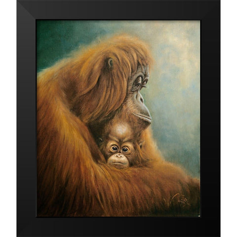 Ape with Suckling Black Modern Wood Framed Art Print by Skorepa, Jan