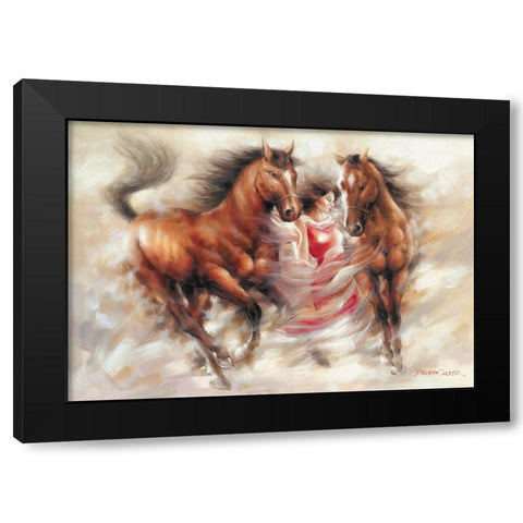 Ann with Horses II Black Modern Wood Framed Art Print with Double Matting by Carter, Prvett