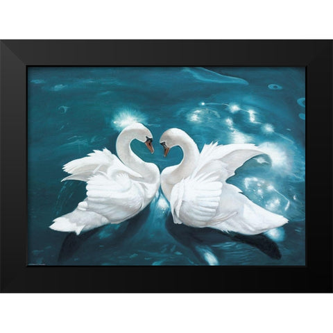 Swans in Love II Black Modern Wood Framed Art Print by Fedorov, Borys