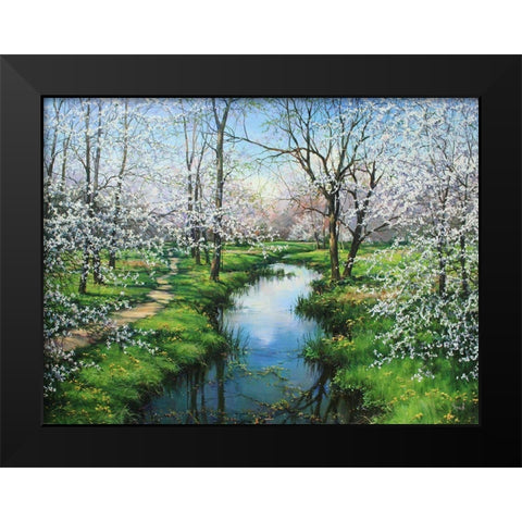 Here is Spring Black Modern Wood Framed Art Print by Cernov, Ivan