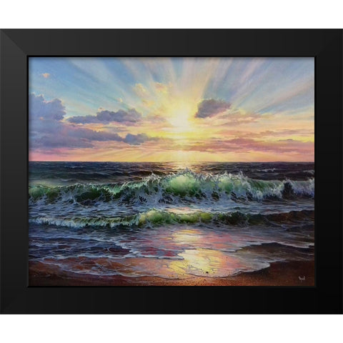 Sunrise over the Sea Black Modern Wood Framed Art Print by Cernov, Ivan