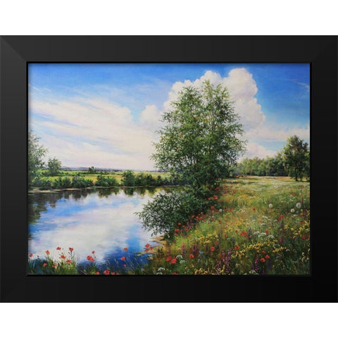 Slowly River Black Modern Wood Framed Art Print by Cernov, Ivan