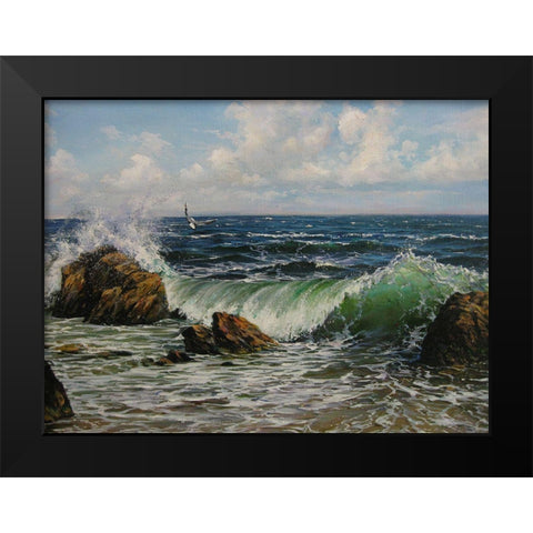 Seagulls over the Sea Black Modern Wood Framed Art Print by Cernov, Ivan