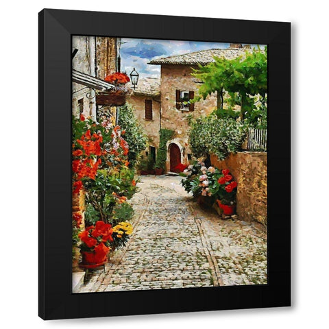 Street in Tuscany old Town I Black Modern Wood Framed Art Print with Double Matting by Medeiros, Celito