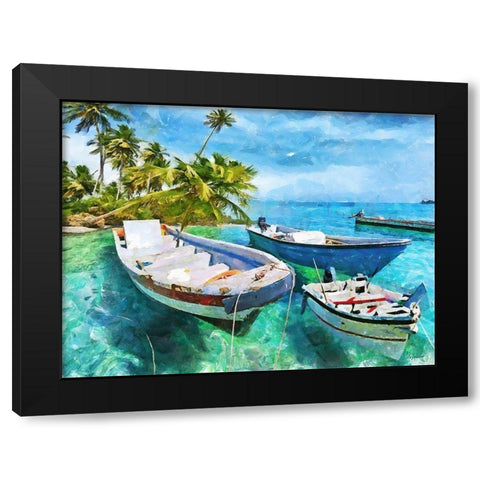 Boats in Caribic Black Modern Wood Framed Art Print by Medeiros, Celito