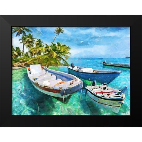 Boats in Caribic Black Modern Wood Framed Art Print by Medeiros, Celito