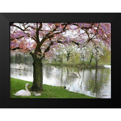 Swans in Spring Black Modern Wood Framed Art Print by Medeiros, Celito