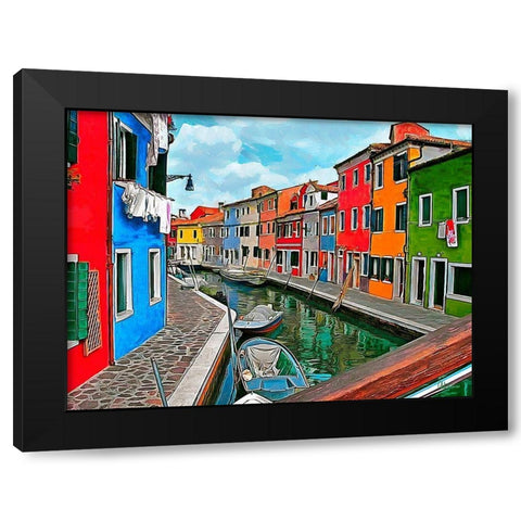 Boats with colorful Houses I Black Modern Wood Framed Art Print with Double Matting by Medeiros, Celito