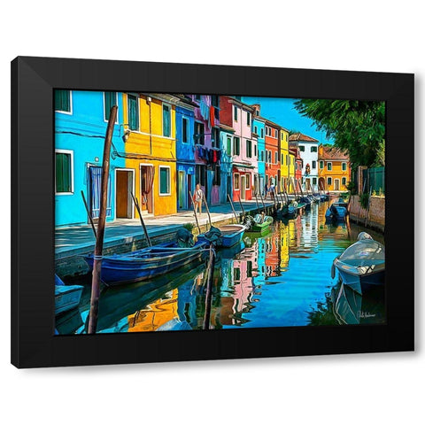 Boats with colorful Houses II Black Modern Wood Framed Art Print with Double Matting by Medeiros, Celito