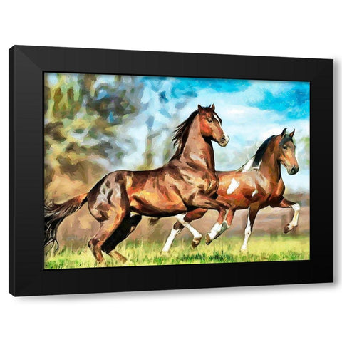 Lucky Horses Black Modern Wood Framed Art Print with Double Matting by Medeiros, Celito