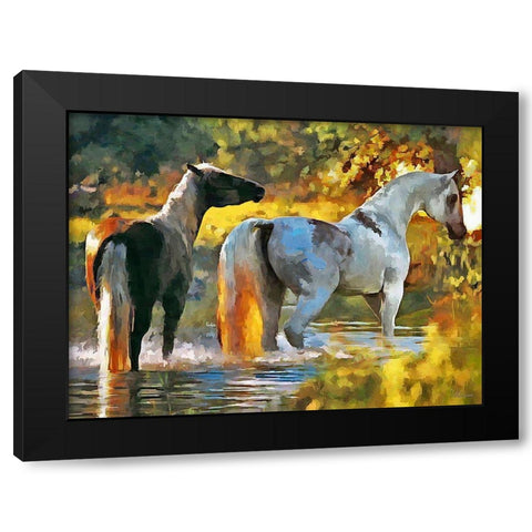 Horses in Water Black Modern Wood Framed Art Print with Double Matting by Medeiros, Celito