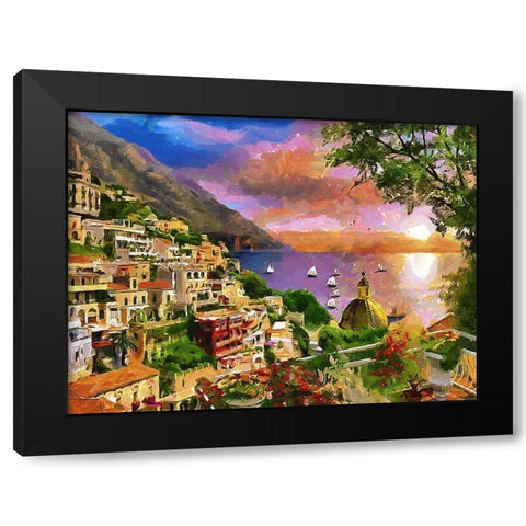 Coast in Italy I Black Modern Wood Framed Art Print with Double Matting by Medeiros, Celito