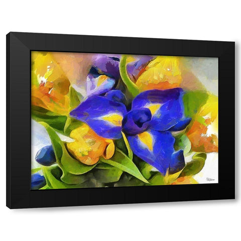 Yellow and Blue Flowers Black Modern Wood Framed Art Print by Medeiros, Celito