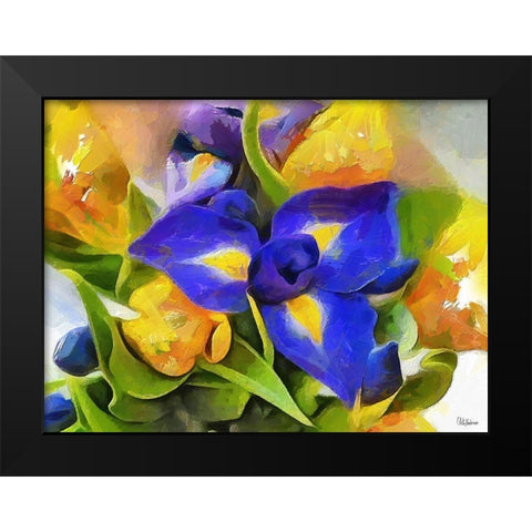 Yellow and Blue Flowers Black Modern Wood Framed Art Print by Medeiros, Celito