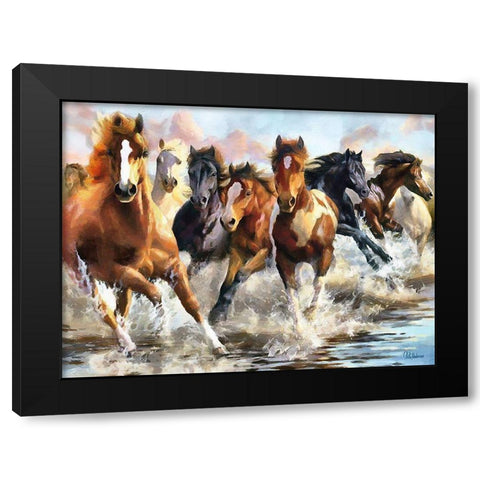 Horses Running in Water Black Modern Wood Framed Art Print with Double Matting by Medeiros, Celito