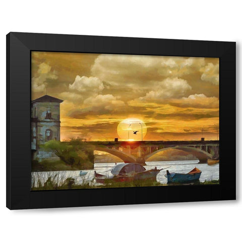 Sunrise Over the Bridge Black Modern Wood Framed Art Print by Medeiros, Celito